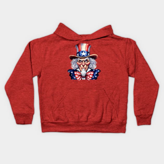 Crazy American Uncle Kids Hoodie by AI Art Originals